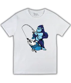 Прикольные футболки: Горила-рыбак на белой